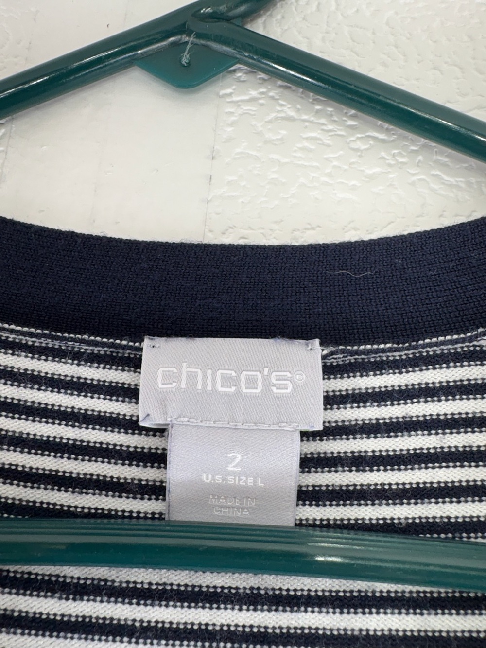 Chico's Navy and White Striped Long Cardigan 4652 - Picture 6 of 10
